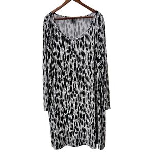 6th & Lane Women's Gray Black Leopard Print Long Sleeve‎ Shift Dress Size 26/28